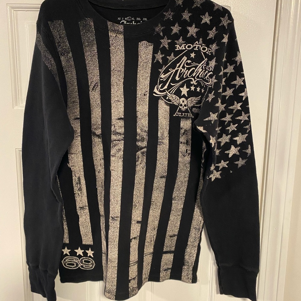 Motor Archaic club by Affliction 69 Black and Silver Long Sleeve Shirt